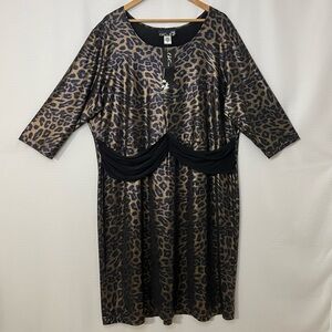 CSC Studio Women’s Plus Size 2X Metallic Leopard Print Dress with Draped Waist